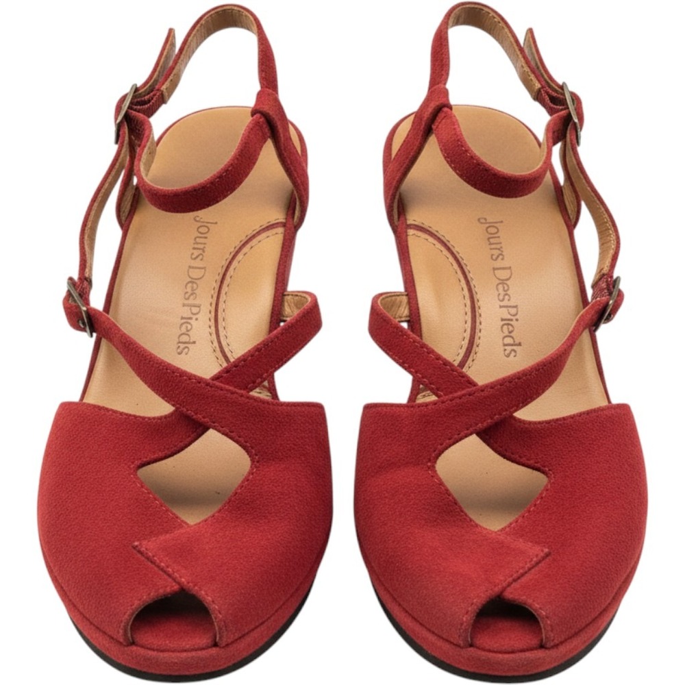 L'Amour Des Pieds Sandals Shoes Womens 8.5 Red Suede Wedge Slingback comfort - Picture 2 of 9